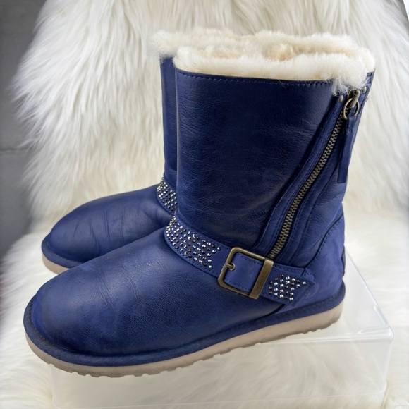 UGG Blue Winter Boots with Shearling and Studded Strap - Picture 6 of 13